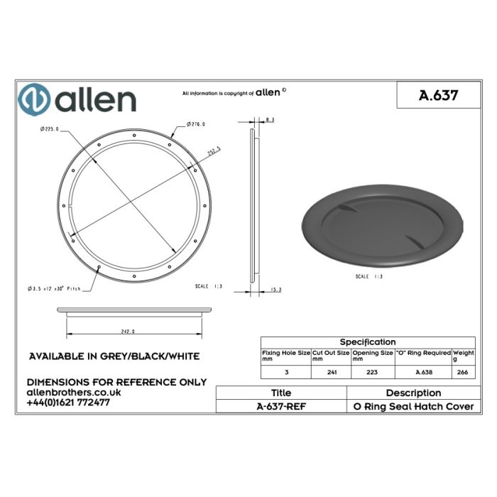 ALLEN EXTERNAL SEAL HATCH COVER – LARGE - WHITE main product photo